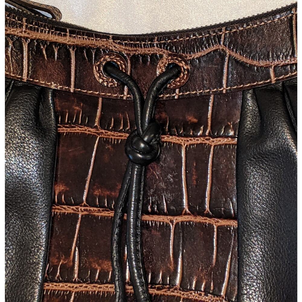 Brighton Croc Embossed Leather Hobo Shoulder Bag Handbag Black/Brown EUC 8x12x3 - Picture 5 of 12